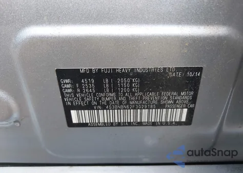 2015 Subaru Legacy 2.5I Limited from USA, damaged, VIN 4S3BNBN62F3029185